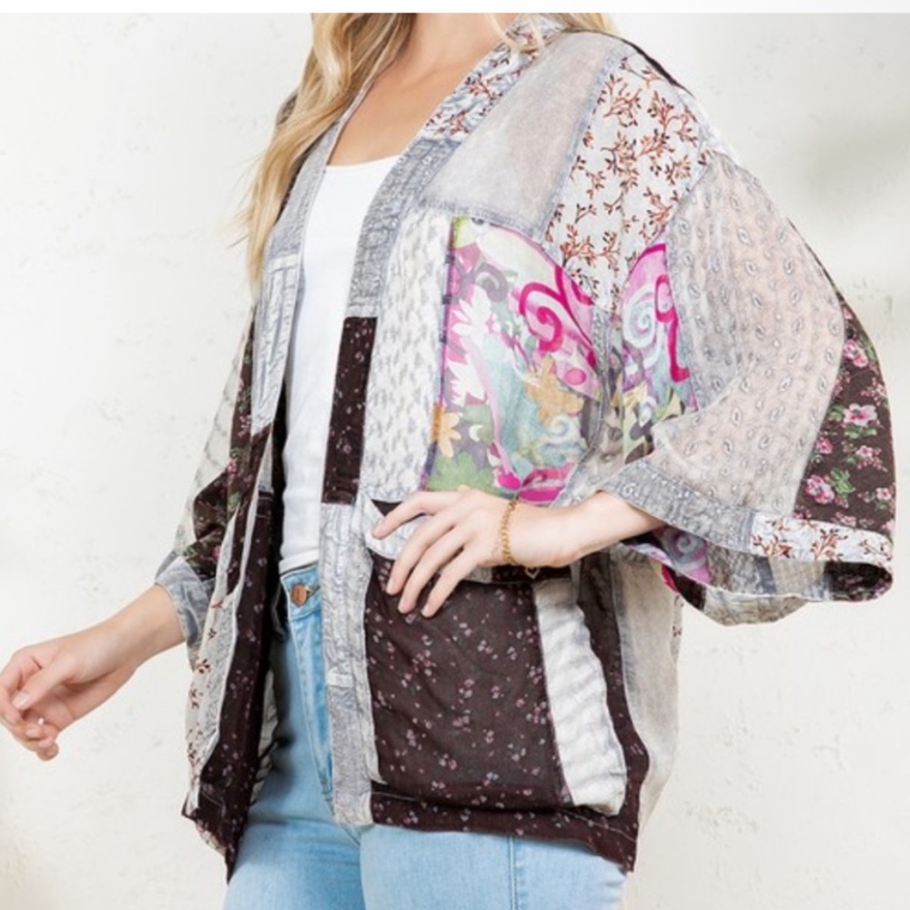Young Threads Patchwork Boho Kimono Cardigan - Sl… - image 1